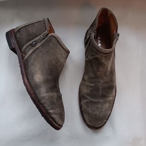 Trask Aubrey Womens 9M Ankle Bootie Distressed Brown Italian Suede Zipper Moto